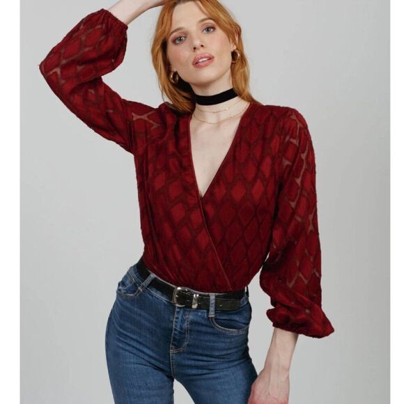 band of the free Tops - Band Of The Free‎ Bodysuit Womens XS Merlot Agatha Merlot Surplice Bodysuit